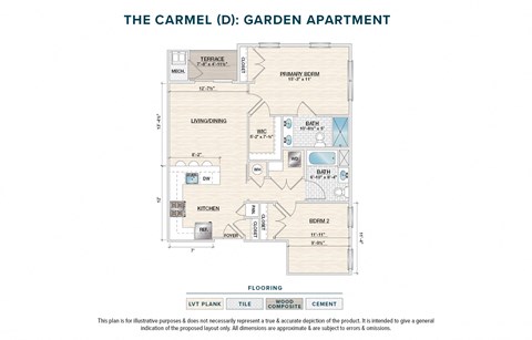 Floor plan for 2 beds, 2 baths, 963 sqft